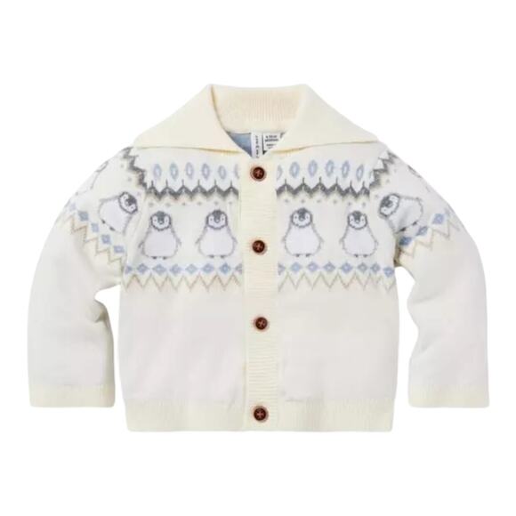 🆕 Janie and Jack NWT Baby Fair Isle Penguin Cardigan. 0-3 Months - Picture 1 of 4